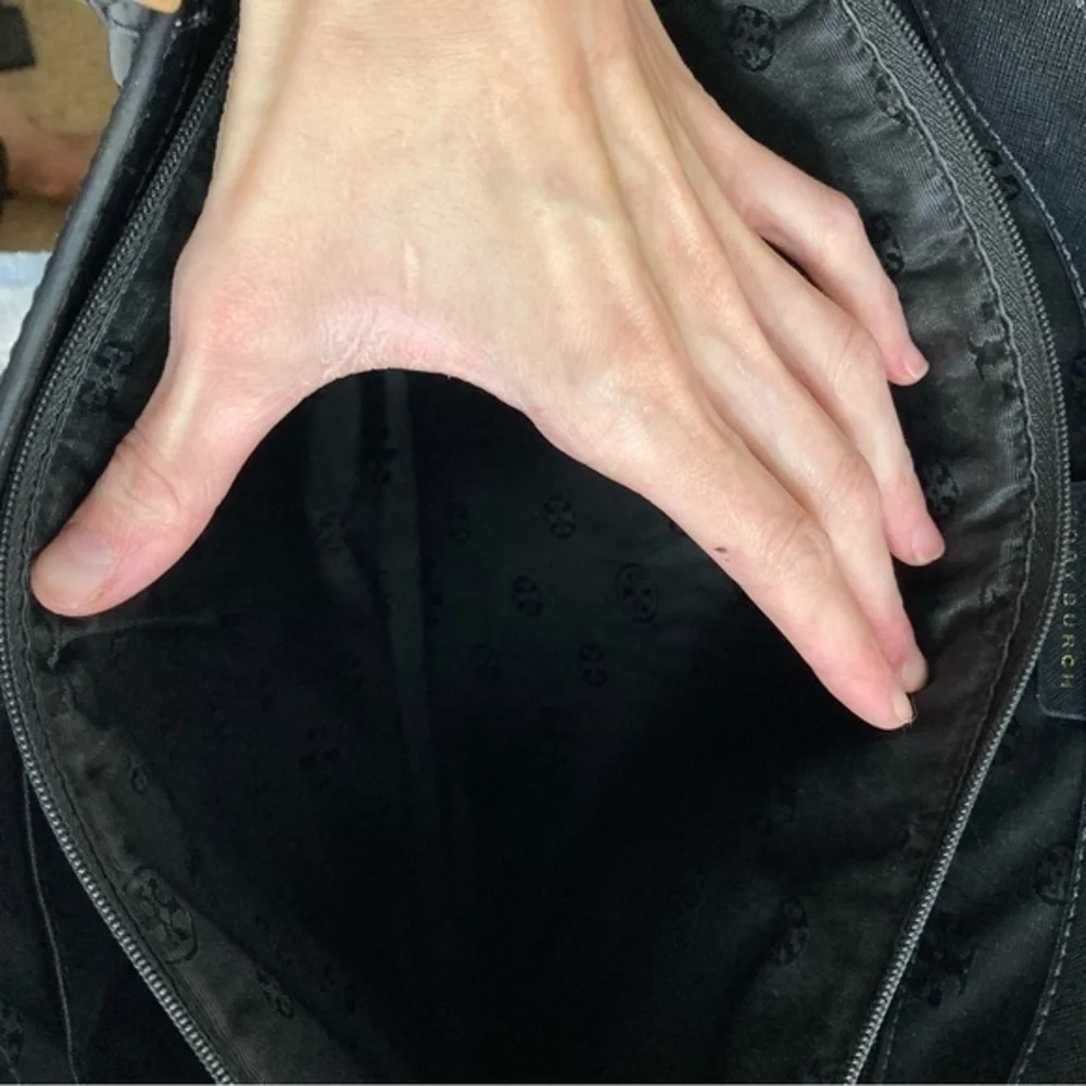 Tory Burch black saffiano leather laptop tote bag